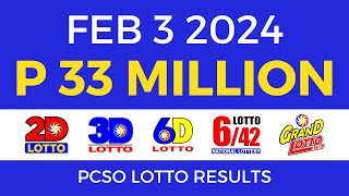 Lotto Result February 3 2024 9pm PCSO [upl. by Eelyma]