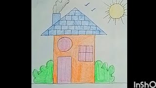 House drawing  How to draw house drawing😊 step by step easy tutorial for kids ☺️ Hariomart72 [upl. by Ogawa]