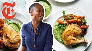 Crispy Garlic Chicken With Creamy Guasacaca Sauce  Yewande Komolafe  NYT Cooking [upl. by Ahso]