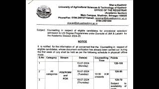 Skuast Kashmir 1st round of counselling date  Skuast Kashmir  Sr Ki Adalat [upl. by Clementius520]