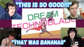 Streamers React to Dream VS Technoblade Animation by SADIST George Eret BadBoyHalo Karl Jacobs [upl. by Sialac]