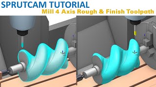 SprutCAM Tutorial 144  Mill 4 Axis Rough amp Finish Toolpath  Shaft screw [upl. by Ballou]