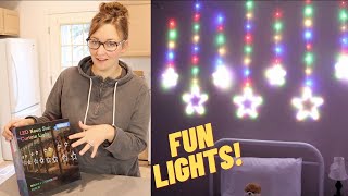 Quntis Neon Star Curtain Lights Unboxing and Review  Christmas Window Lights  Rainbow Twinkle [upl. by Larine]