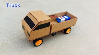 How to make a small cardboard truck at home with dc motor and 9 v battery [upl. by Sylvie]