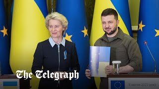 Ukraine war EU chief promises speedy start for Ukraines membership at meeting in Kyiv [upl. by Pogah]