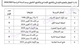 جديد لائحة العطل لسنة 2024  2025 [upl. by Ihcekn]