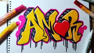 COMO HACER GRAFFITI DE AMOR  SPEED DRAWING [upl. by Atteinotna]