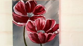 Blumen Malen Acryl für Anfänger  Flowers Acrylic Painting for Beginners [upl. by Llednahs889]