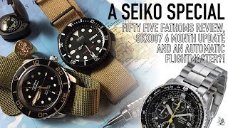 Seiko Special  SNZH57 Fifty Five Fathoms Review SKX007 6 Month Update amp An Automatic Flightmaster [upl. by Arlana]