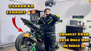 Finally Kawasaki ZX6R Me New Exhaust Lag Gya  Loud Exhaust Only One In India loudest ZX6R [upl. by Llerrud]