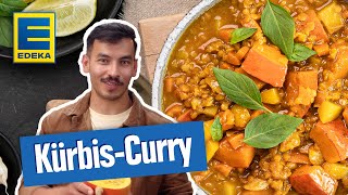 KürbisCurry  Veganes CurryRezept mit Kürbis und roten Linsen [upl. by Ailati]