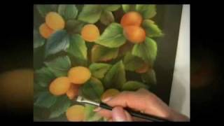 Acrylic Painting Techniques  How to paint leaves and fruit in acrylics  topiary fruit tree [upl. by Palmira51]