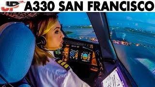 Piloting AIRBUS A330 out of San Francisco  Cockpit Views [upl. by Bernt]