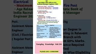 SBI SCO ASSISTANT MANAGER ENGINEER VACANCY 2024 [upl. by Annahavas]