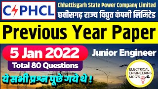 CSPHCL Junior Engineer Electrical Previous Year Question Paper 5 Jan 2022  CSEB JE 2023 Questions [upl. by Delacourt]