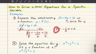 Precalc Unit 11 Notes Solving Literal Equations [upl. by Nauqad]