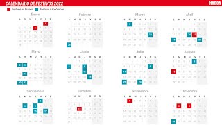 Calendario laboral 2022 en España y en cada Comunidad Autónoma Días festivos y puentes [upl. by Rubina496]