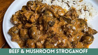 BEEF amp MUSHROOM STROGANOFF IN SLOW COOKER RECIPE  EASY FAMILY MEAL [upl. by Enitsua448]