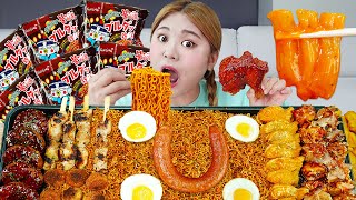 Mukbang Fire Spicy Noodle Fried Chicken Spicy tteokbokki Busan Bibim guksu EATING by HIU 하이유 [upl. by Bergh]