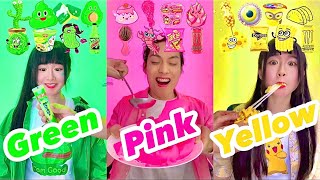 Random color food Mukbang ASMRgreen🌵•pink🌸•yellow🍋 [upl. by Shaughn]