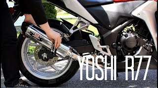 Yoshimura R77 SlipOn Install on CBR250R with Sound Comparison [upl. by Imnubulo]