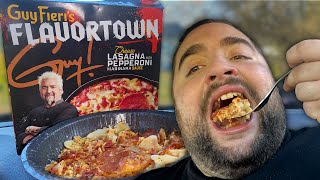 Guy Fieri Flavortown Cheesy Lasagna With Peperoni Bowl Frozen Meal Review [upl. by Pik]