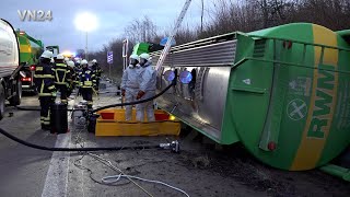 20122023  VN24  Tankwagen mit 32000 Liter Kraftstoff kippt auf A44 bei Soest in die Böschung [upl. by Fradin]