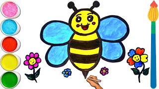 Flower with Honey Bee Drawing Painting amp Coloring Easy for Kids amp Toddlers  Lets Paint  77 [upl. by Iives]