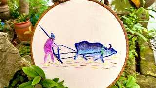 Hand embroidery Buffalo plows the field  Traditional embroidery [upl. by Sweeney]