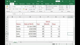 How to Calculate Age from Date of Birth in MS Excel Year Month Day [upl. by Anaya240]