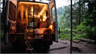 Solo Van Camping in Peaceful Forest by The River Relaxing [upl. by Laughry]