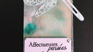 CARTE SCRAP DE CONDOLEANCES avec une libellule artoz et aquarelle [upl. by Dollie]