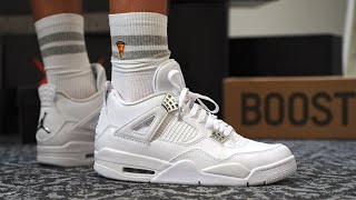 PURE MONEY AIR JORDAN 4 ON FEET REVIEW THE BEST AIR JORDAN FOR THE FALL SEASON [upl. by Bonnie]