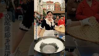 A large iron pan grills rice paste food streetfood cooking tasty foodie delicious yummy [upl. by Atirb302]