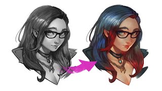 GREYSCALE to COLOR  Digital Painting Tutorial [upl. by Ribble]