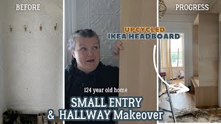 SMALL ENTRY amp HALLWAY MAKEOVER IKEA headboard upcycle to a dreamy farmhouse hall cabinet ep 4 [upl. by Felix]