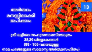 Lalitha Sahasranama Stotram 99  106 namesMalayalam explanation with English subtitles [upl. by Adirf]