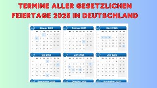 Termine aller gesetzlichen Feiertage 2025 in Deutschland [upl. by Nidla]