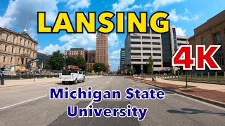 Lansing 4K  Driving Downtown  Michigan State University  USA [upl. by Weldon]