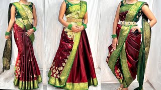 HEAVY BANARASI SAREE DRAPING IN 3 ELEGANT STYLELEHENGA STYLE DHOTI STYLE DRAPING TUTORIALHINDI [upl. by Isabel327]