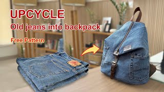 UPCYCLE Old jeans into Folded Backpack [upl. by Hughett]