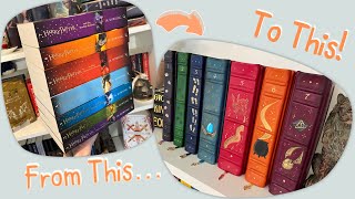 REBINDING The Harry Potter series Into LEATHER Bound Books DIY Bookbinding [upl. by Medorra]