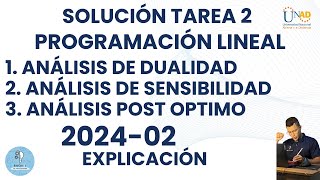 Solución Tarea 2–Análisis de modelos de programación lineal para la optimización de recursos 202402 [upl. by Deland]