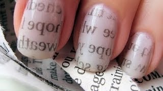 Newspaper Nail Art  Газетный принт на ногтях [upl. by Ettenoitna]