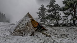 Hot Tent Camping in a Freezing Snowstorm [upl. by Krahling911]