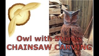 Owl on stones  Chainsaw Carving [upl. by Ellette933]