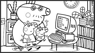 Peppa Pig Plays the Computer Game Kids Fun Art Activities Coloring Book Pages with Colored Markers [upl. by Anner]