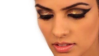 Makeup How To Metallic Gold Cat Eye Makeup  Glamrs [upl. by Ahsyek]