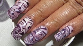 Purple Spiral Water Marble Nail Art Tutorial [upl. by Anett]