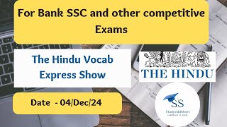 The Hindu Vocab Express Show For all Banking SSC and competitive exams041224studysiddhhanta [upl. by Adlee]